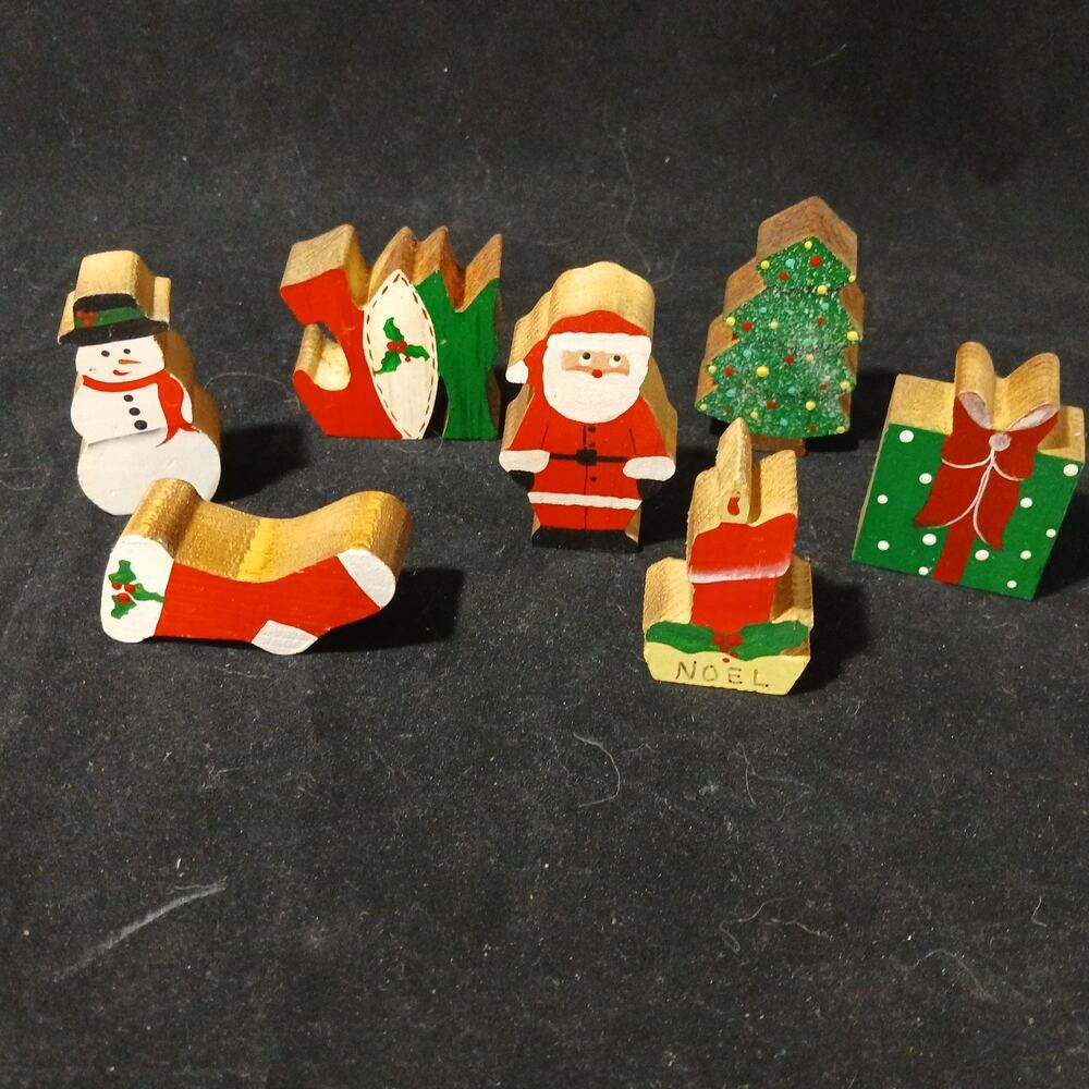 Vintage Handpainted Wooden Christmas Decor Ornaments Crafts